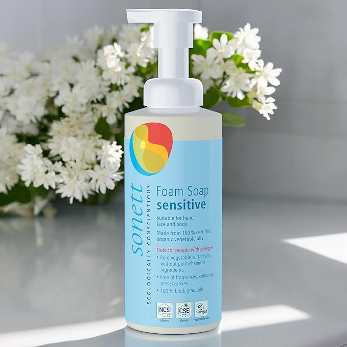 Sonett Organic Foam Soap Sensitive for children liquid body care suitable for hands, face and body (1 Count) Certified Organically Grown