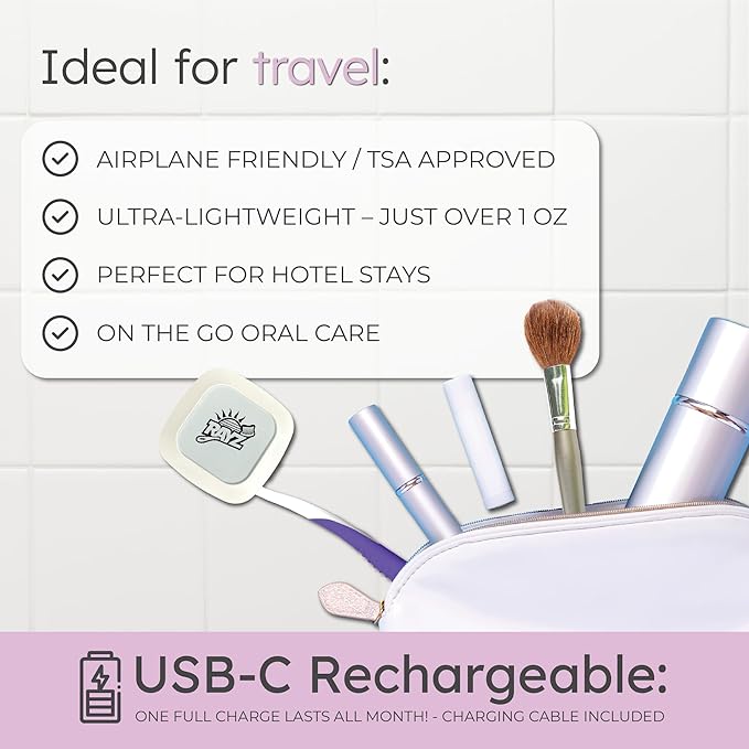 Rayz UV-C Toothbrush Sanitizer | Portable & Rechargeable | 99.9% Sanitization in 3 Minutes | Wall Mountable, Travel-Friendly & TSA-Approved (Pearl)