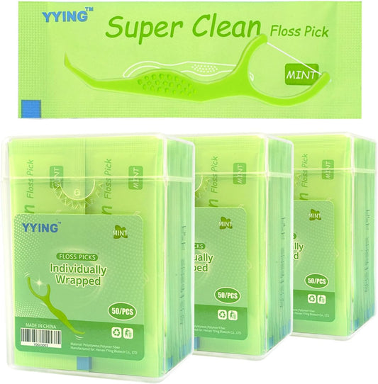 Dental Flossers 150 Count Each Individually Wrapped, Fresh Mint Professional Tooth Picks Flossers for Adults Provide a Deep Cleaning with Portable Case