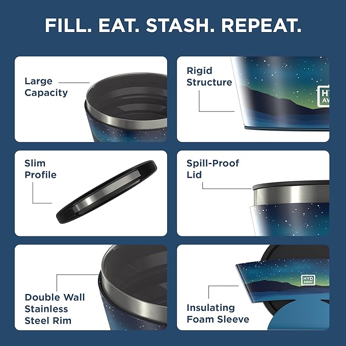 HYDAWAY 1-Quart Collapsible Insulated Bowl with Lid - BPA-Free, Leak-Resistant, Space-Saving Camp Bowl - Ideal for Hiking, Travel & Outdoor Meals