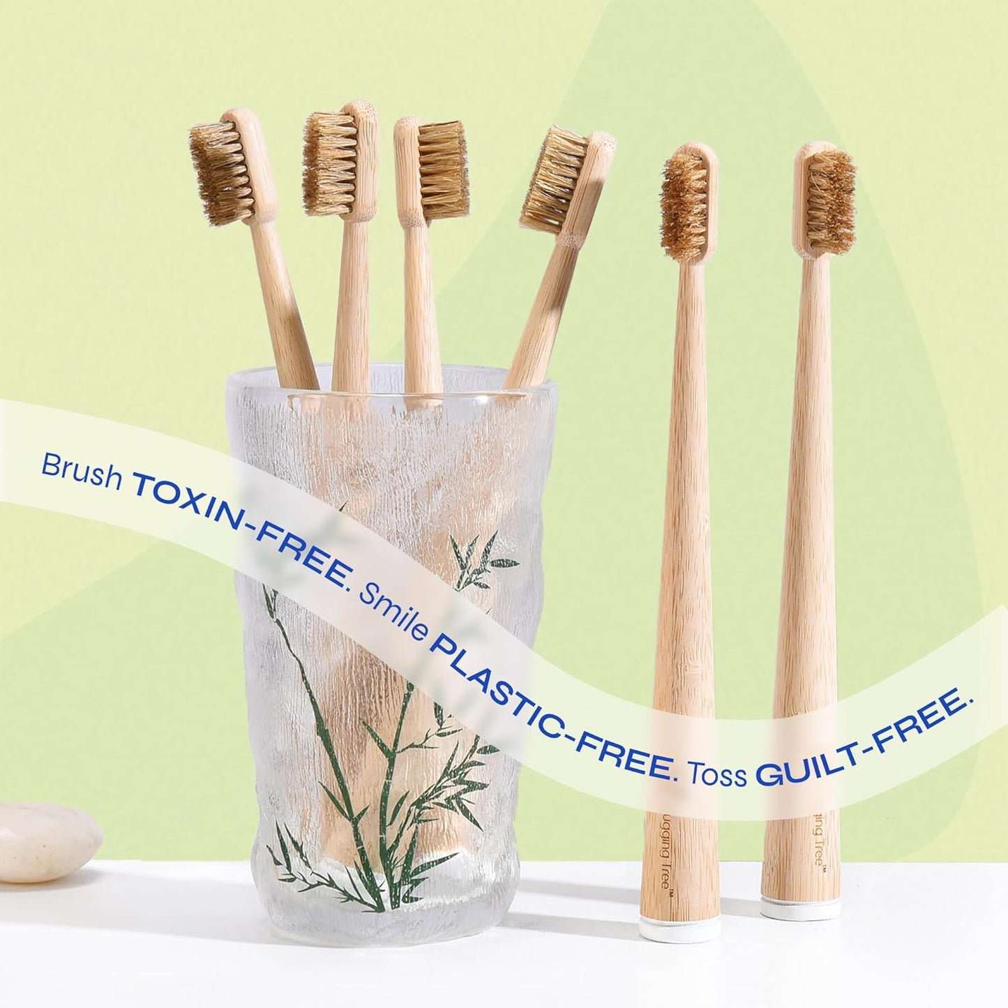 Boar Bristle Bamboo Toothbrush, Made from Natural Boar Hair Bristles, Plastic-Free (Pack of 6)