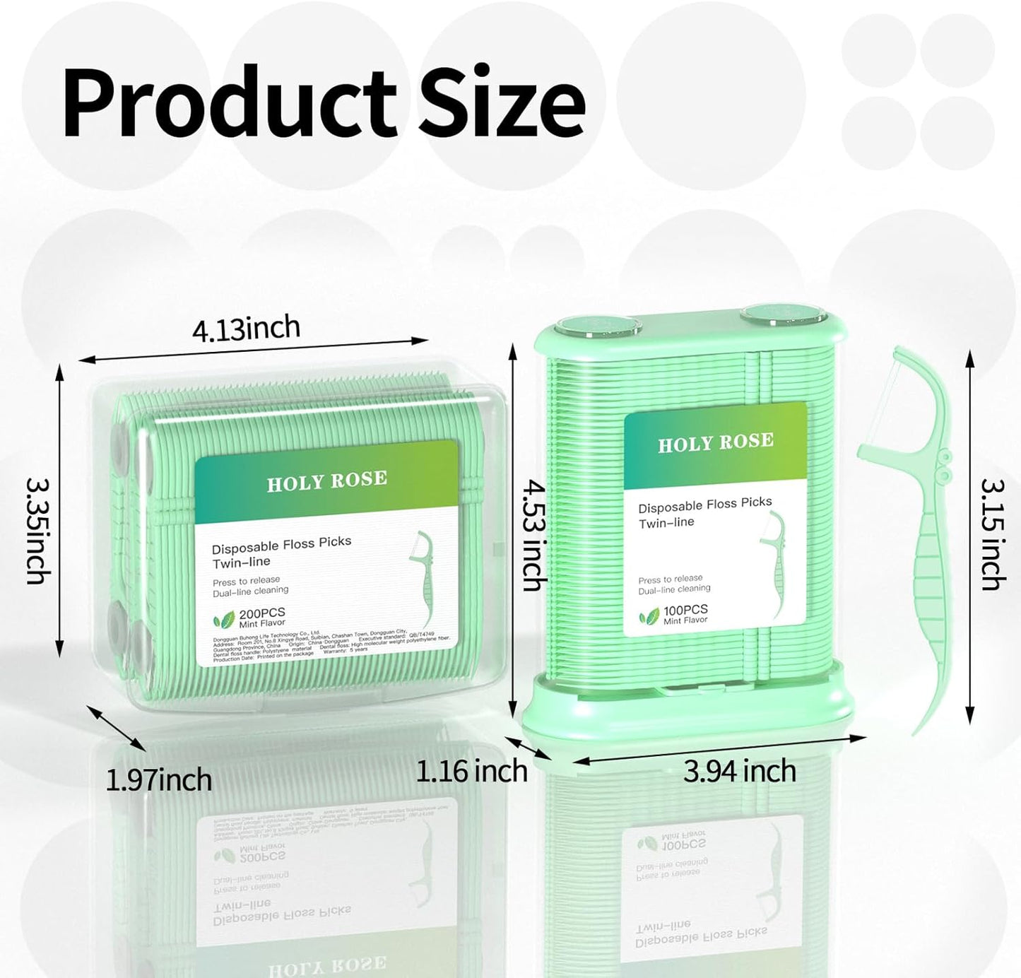 Holy Rose Dental Floss Dispenser and Flossers Storage Case Combo - with 100 Floss Picks and 200 Refillable - Mint Flavor，Twin Line Desig, for Organizing and Dispensing Dental Floss Stick Container