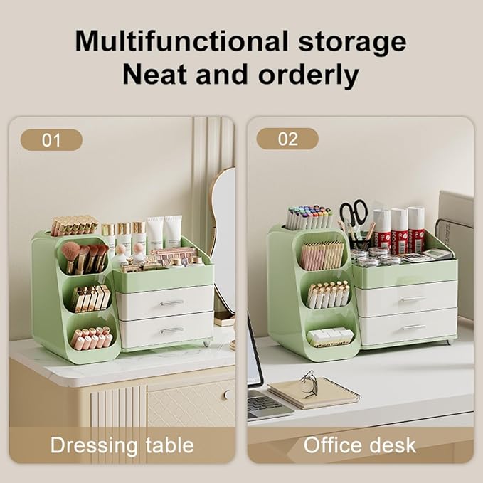 Makeup Organizer with Drawers for Vanity,Spacious Cosmetic Display Case,Perfect Storage Solution for Your Beauty Essential (Green and Cream)