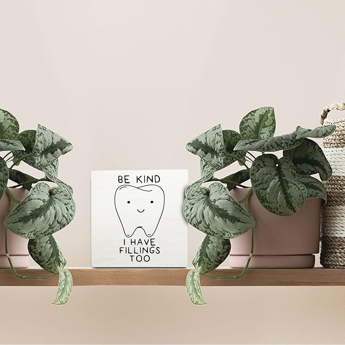 Dental Decor Wooden Signs,Dental Hygienist Wooden Box Sign,Funny Dentist For Home Office Shelf Table Decor 5x5 Inches, Dentist Gift