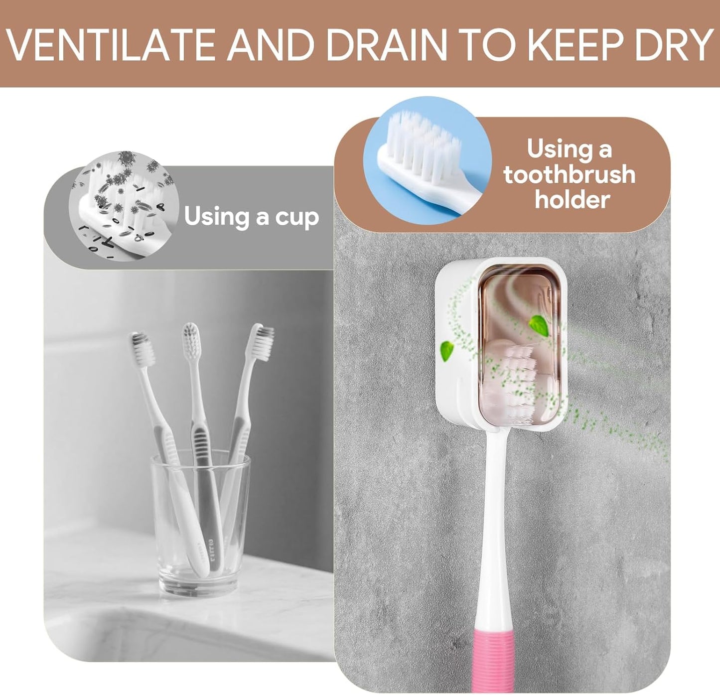 4 PCS Toothbrush Holder Wall Mounted with Cover, Electric Toothbrush Holders for Bathroom (Single-Slot Design), Moisture-Proof and Dust-Proof Organizer for Home and Travel Use(Gray,Brown)