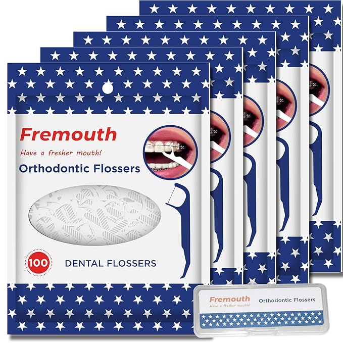 Orthodontic Flossers for Braces - Ortho Dental Floss Picks, 100 Count (Pack of 5), with a Travel Case