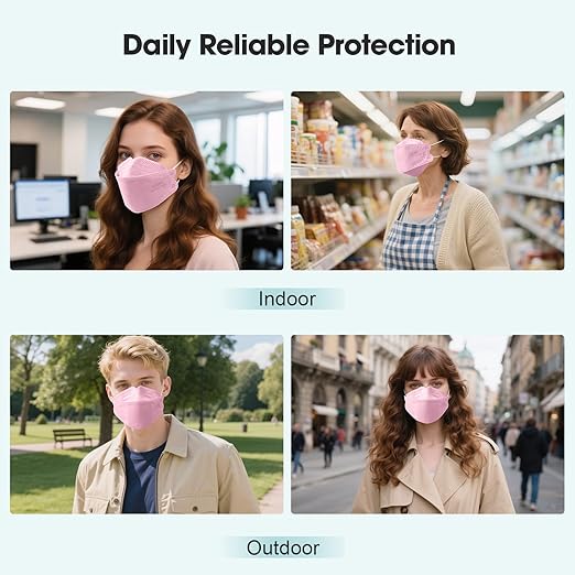 LEMENT KN95 Face Masks - 50 Pack Breathable Comfortable Disposable Masks For Adult, Filter Efficiency≥95%, Elastic Ear Loops, Pink