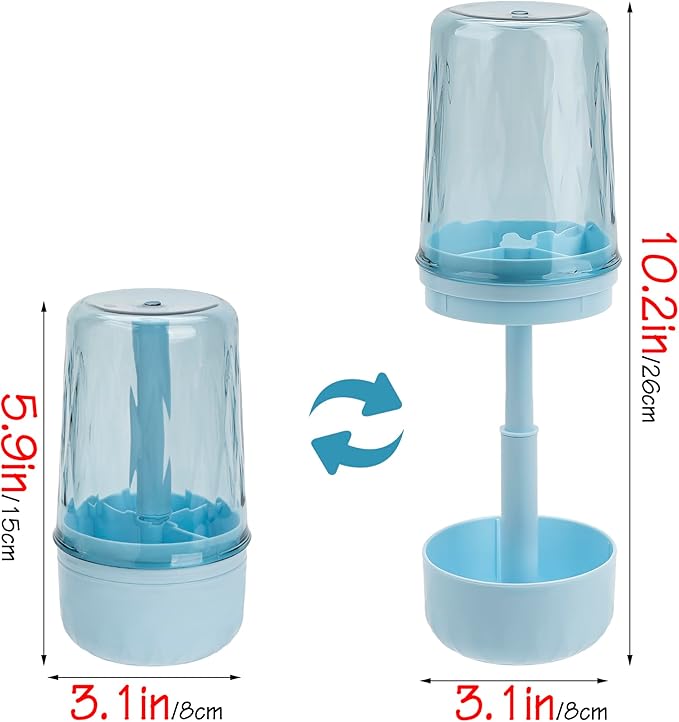 Toothbrush Holder Stand with Cup/Cover, Adjustable Height Toothbrush Organizer with 3 Slots, Portable for Bathroom, Travel, Camping (Blue)