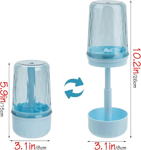 Toothbrush Holder Stand with Cup/Cover, Adjustable Height Toothbrush Organizer with 3 Slots, Portable for Bathroom, Travel, Camping (Blue)