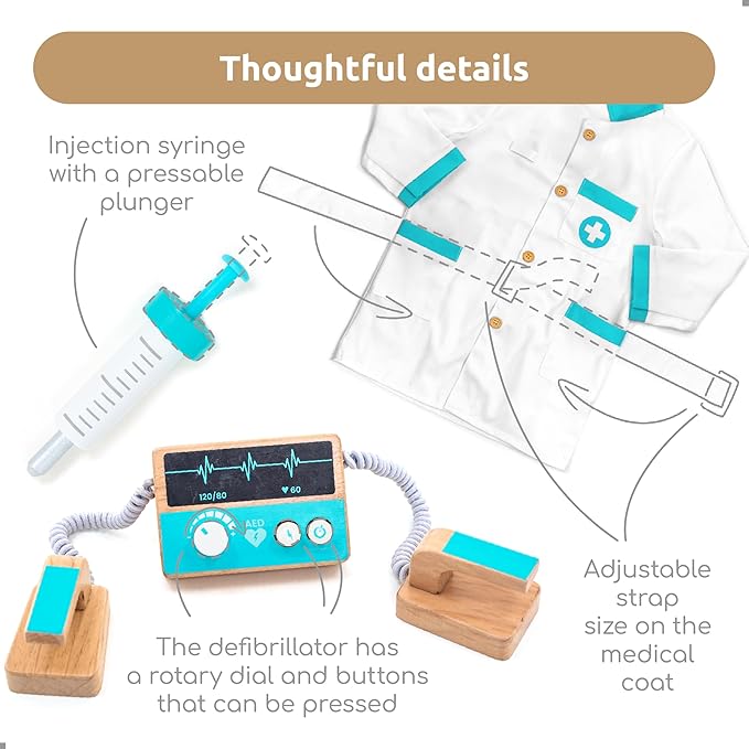 UMU® Deluxe Wooden Doctor Play Set – 37 Pcs Pretend Medical Kit with Stethoscope Dentist Tools Laptop & Accessories – Doctor Role Play Toy for Kids Ages 3 4 5 6
