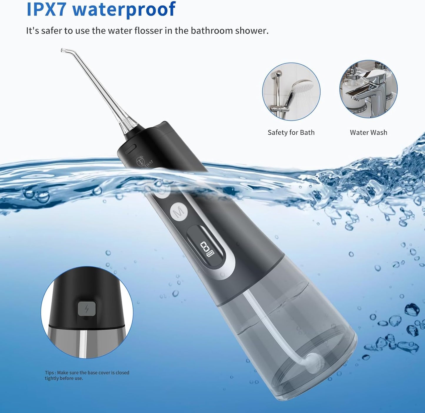 TTFM Dental Electric Water Flosser for Teeth Gums Braces, Dental Portable Flosser, 9 Pressure Modes, 300ml Tank Capacity, Rechargeable IPX7 Waterproof Teeth Cleaner