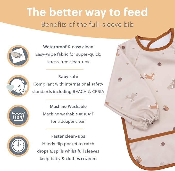 BIBaDO Mess Proof Baby Bib, 2 Pack Long Sleeve Bib, 6 month - 3 Years, Waterproof Bibs for Toddlers, Machine Washable