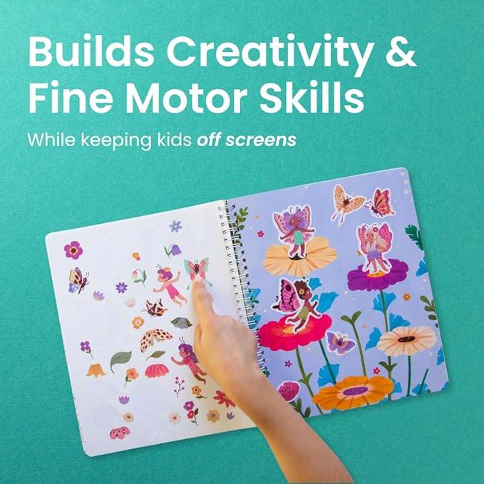 Fairies in The Garden by Cupkin, Toddler Sticker Book for Kids, Fairies Toy, Toddler Road Trip Essentials, 300+ Girly Stickers + 8 Sticker Scenes and Coloring Pages, Stickers Ages 2+