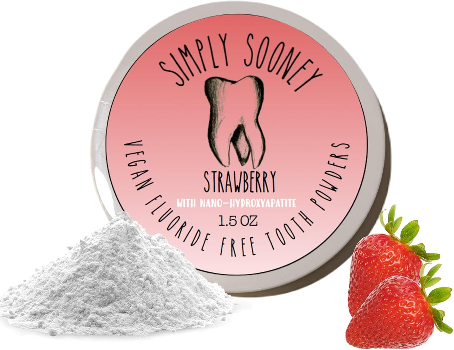 Simply Sooney Remineralizing Vegan Mineral Toothpaste Powder I Strawberry Nano-hydroxyapatite Formula for Kids and Adults I Natural Whitening I Stronger Teeth 1.5oz (1.5 oz jar)