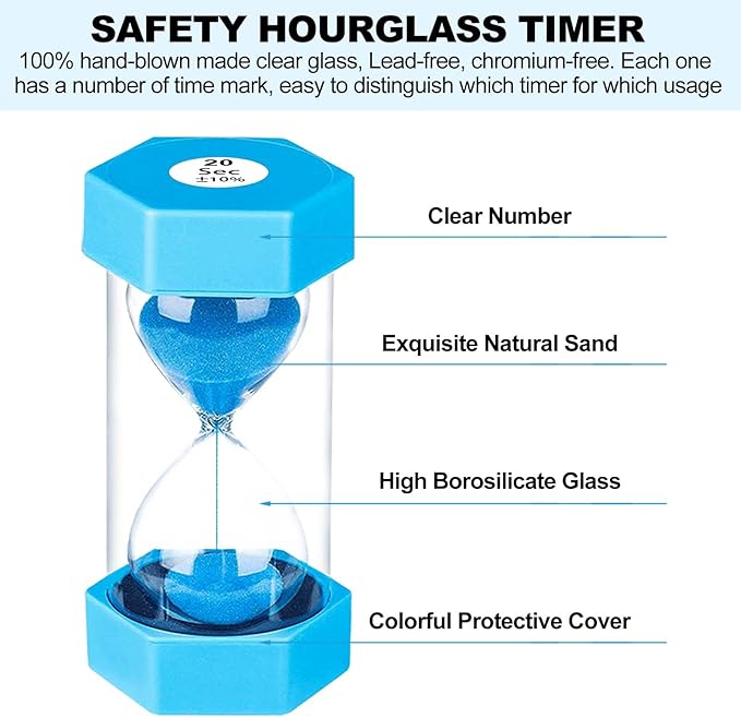 20 Second Sand Timer Hourglass, SuLiao Unbreakable Blue Sandglass 20 Sec, Small Sand Clock 20 Second, Plastic Hour Glass Timer for Kids, Games, Classroom, Kitchen, Decor