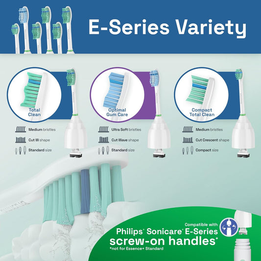 Brushmo e-Series Variety Replacement Toothbrush Heads, Compatible with Philips Sonicare Screw-on Toothbrush Handles, 6 Variety Heads (Standard, Compact & Sensitive), Dupont Bristles, BM724+2, White