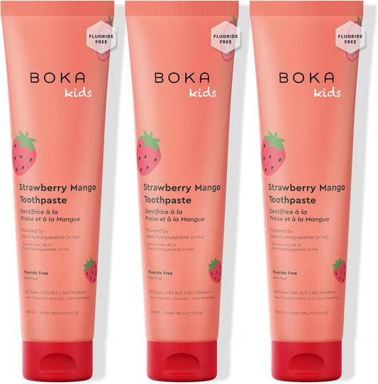 Boka Fluoride Free Toothpaste Nano Hydroxyapatite Toothpaste - Strawberry Mango Flavor, 4 oz 3Pk US Manufactured