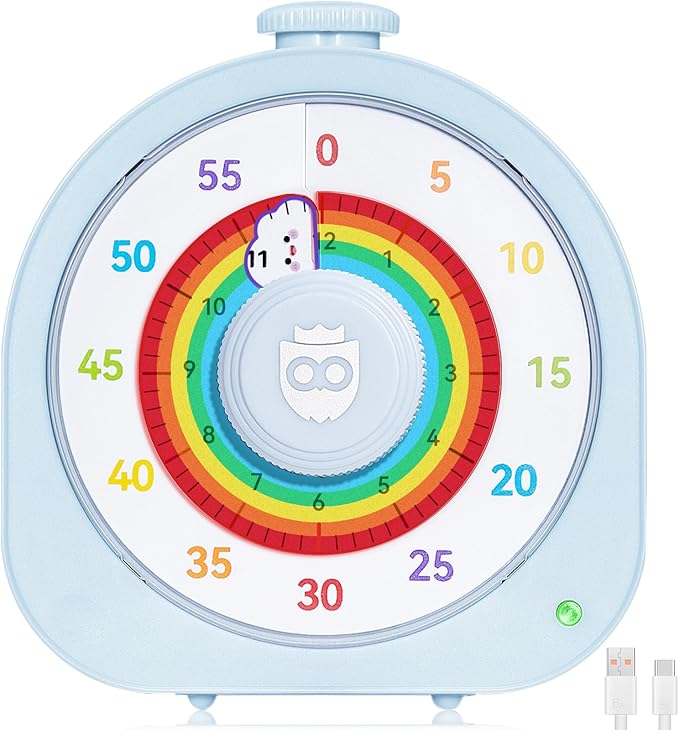Visual Timer for Kids, Rechargeable Timer for Classroom Office Kitchen with 'Rainbow' Pattern Design, 60min/12h Silent Countdown Timers, Pomodoro Timers Management Tool for Toddler ADHD