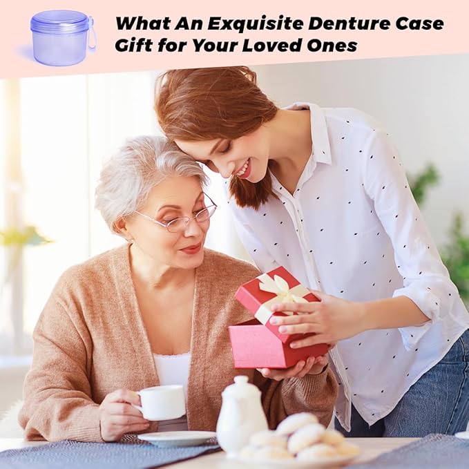 Large Denture case, No-Leak Denture Bath Box Denture Cup, Retainer Cleaning Box, Complete Clean Care for Dentures, Clear Braces, Mouth Guard, Night Guard & Retainers (transparent blue)