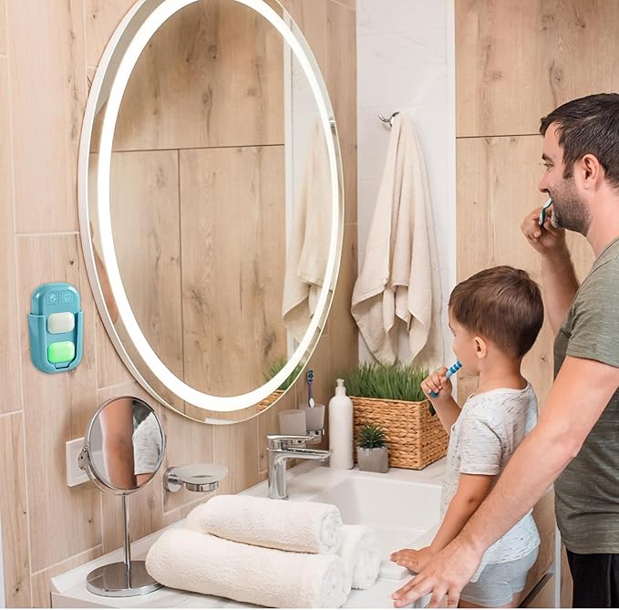 Kids 2 Minutes Teeth Brush and 20 Seconds Hand Washing Timer - Color Indicator Light Stick on Bathroom for Children Training Coach (Green)