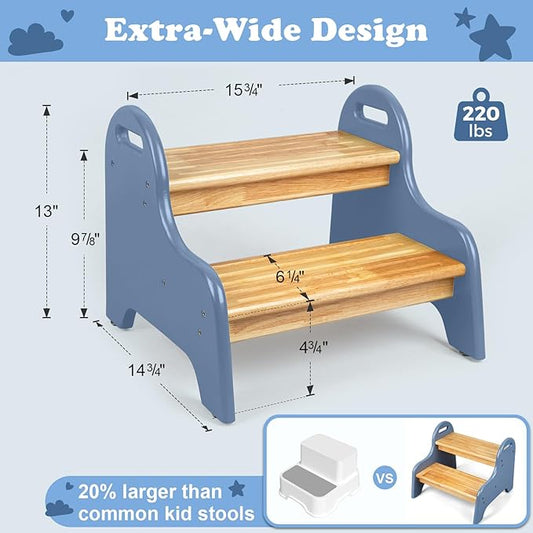 StrongTek Kids 2 Step Stool, Rubber Wood Step for Children, Safe & Sturdy, Ideal for Bathroom, Kitchen, Home Use, Durable, Non-Slip, Child Safety, Foot Stool, Toddler Step Stool, Easy to Clean
