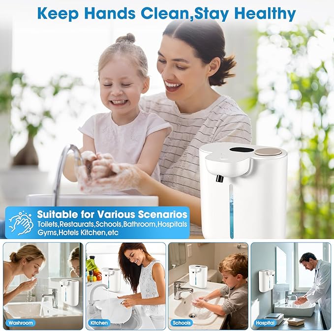 Automatic Soap Dispenser,Touchless Foaming Soap Dispenser,16.9oz/500ml Rechargeable Wall Mounted Smart Dispenser for Bathroom Kitchen,Easy for Toddlers(White)