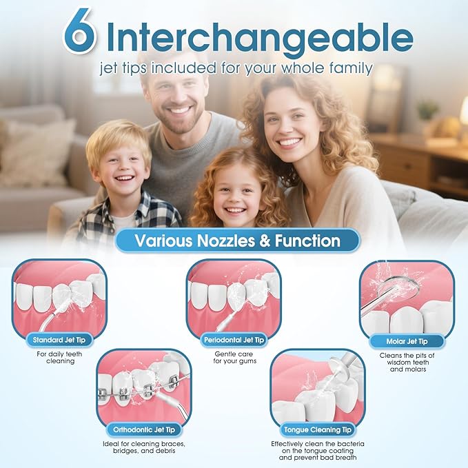Water Flosser, Rechargeable 300ML IPX7 Waterproof Cordless Portable Oral Irrigator with 4 Modes & 6 Replaceable Jet Tips-Professional Flossing Cleaner for Daily Home Use,Travel,Gums,Braces Care(Black)