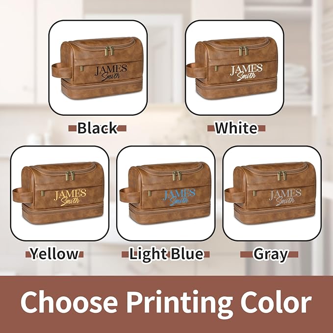 Personalized Toiletry Bag For Men, Large Capacity Travel Doop Kit, Vintage Color PU Leather, Custom Name Initials, Gifts for Dad, Husband, Boyfriend, Groomsmen, Birthday (Style 5)