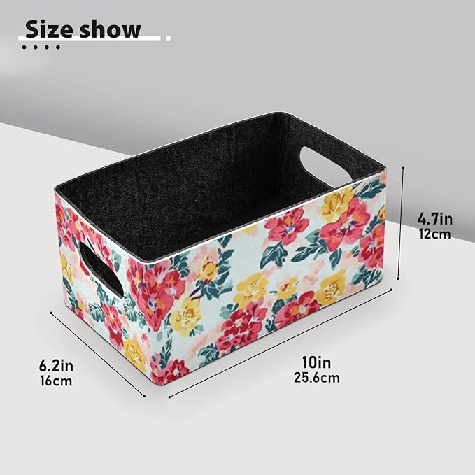 Kcldeci Rose Floral Flower Green Leaf Storage Bins Baskets for Organizing 2Pack, Sturdy Storage Basket Foldable Storage Baskets for Shelves Closet Nursery Toy