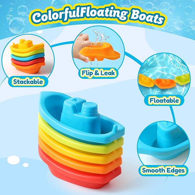 Baby Bath Toys for Kids Ages 1-3, 10 PCS Water Table Toys for Toddlers 1-3-Bathtub Shower Floating Water Toys Swimming Pool Beach Toy for 6 Months Up Boy Girl Gifts (Color Random)