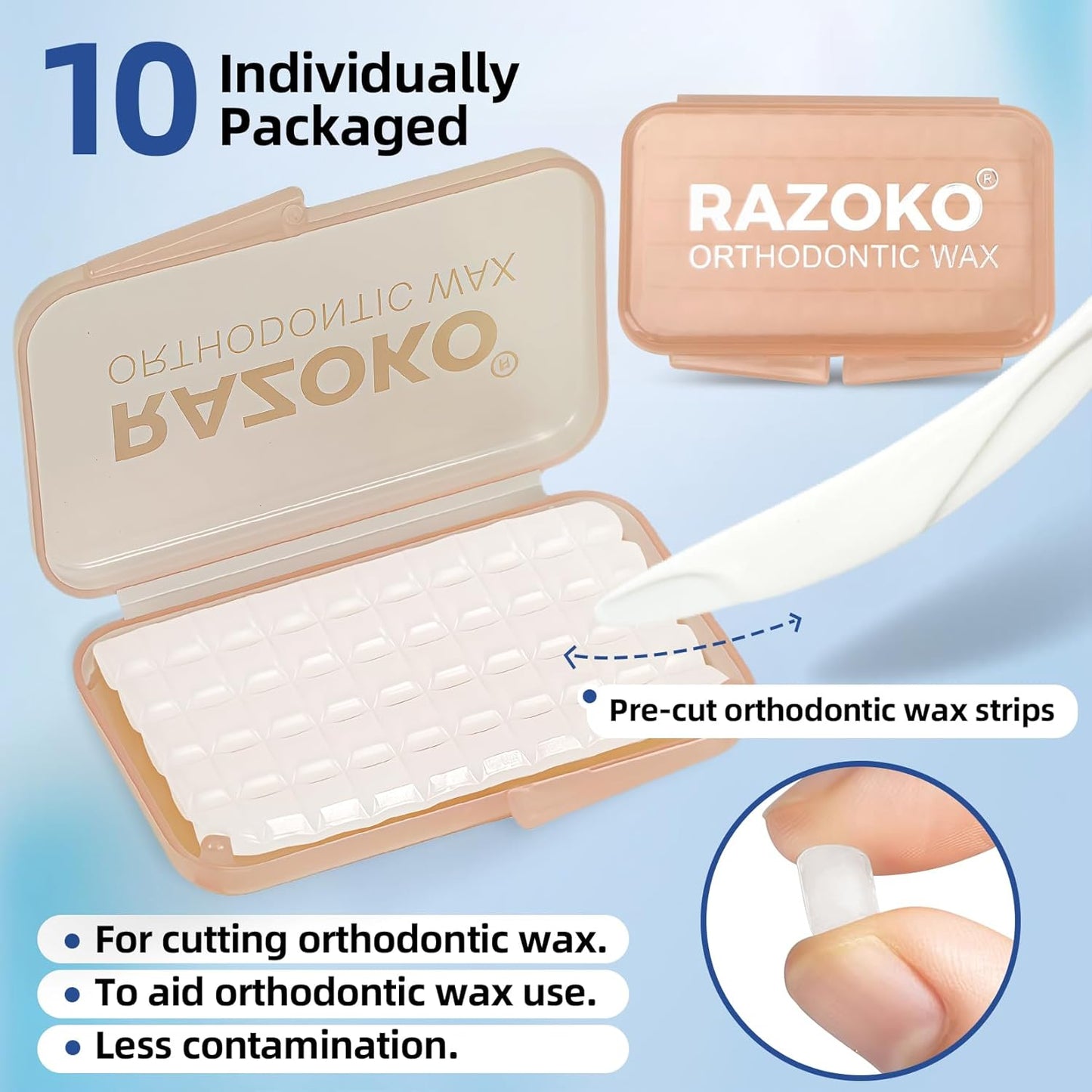 RAZOKO Orthodontic Wax for Braces Aligners Dental Wax Food Grade Orthodontic Wax Strips Precut Wax Dots