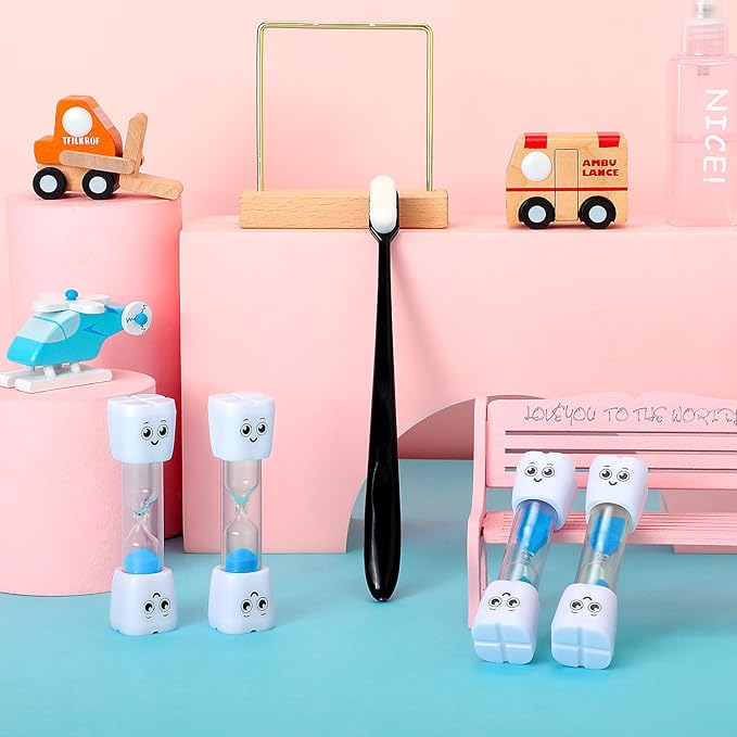 Weewooday 4 Pieces Toothbrush Timer for Kids 2 Minute Sand Timer Smile Pattern Tooth Brushing for Proper Tooth Brushing Boys Girls Oral Hygiene Party Favors(Blue)