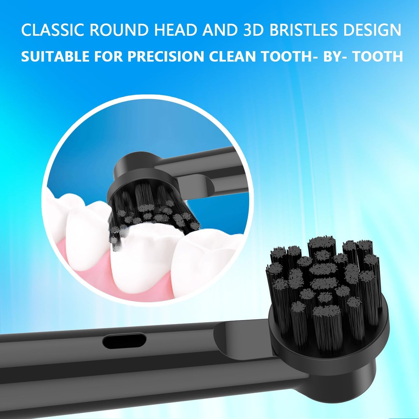 Replacement Brush Heads Compatible with Oral B Electric Toothbrushes, 8 Count, Black, Bamboo Charcoal Infused Bristles Fit for Pro Series 100 500 1000 1500 2000 2500 3000