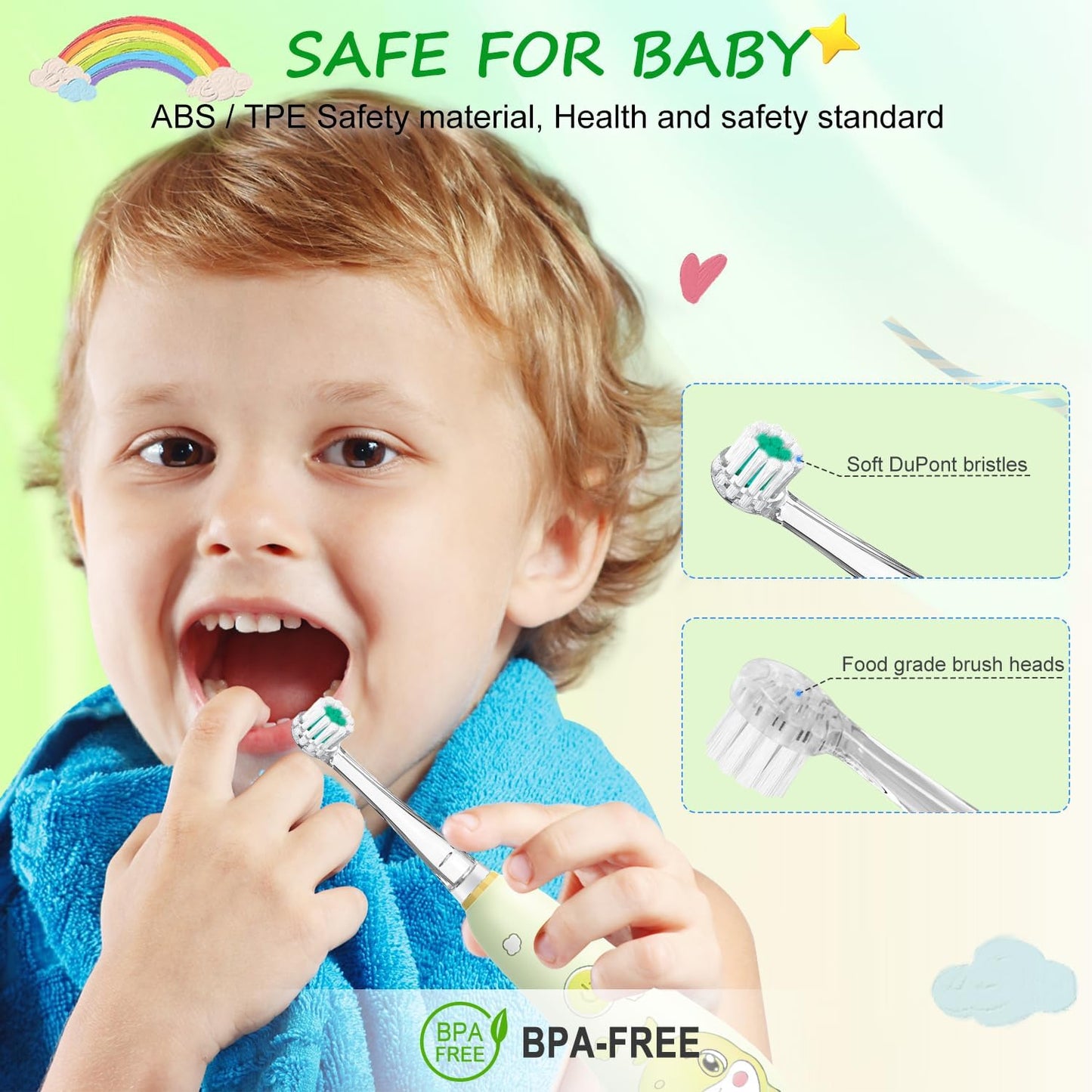 Teeteck 5 Pack Kids Toothbrush Replacement Heads Compatible with SEAGO SG513/SG977/SGEK6, DadaTech DT-K6/DT-BB1/DT-977, Brush-Baby WildOnes (Ages 8-18 Months/Green)