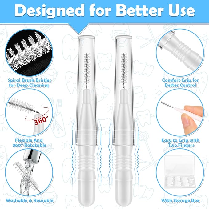 120Pcs Interdental Brushes, 360° Bendable Soft Bristles Braces Flossers Dental Brushes Between Teeth Gum Interdental Brushes for Gum Braces Oral Teeth Cleaning Tool (White)