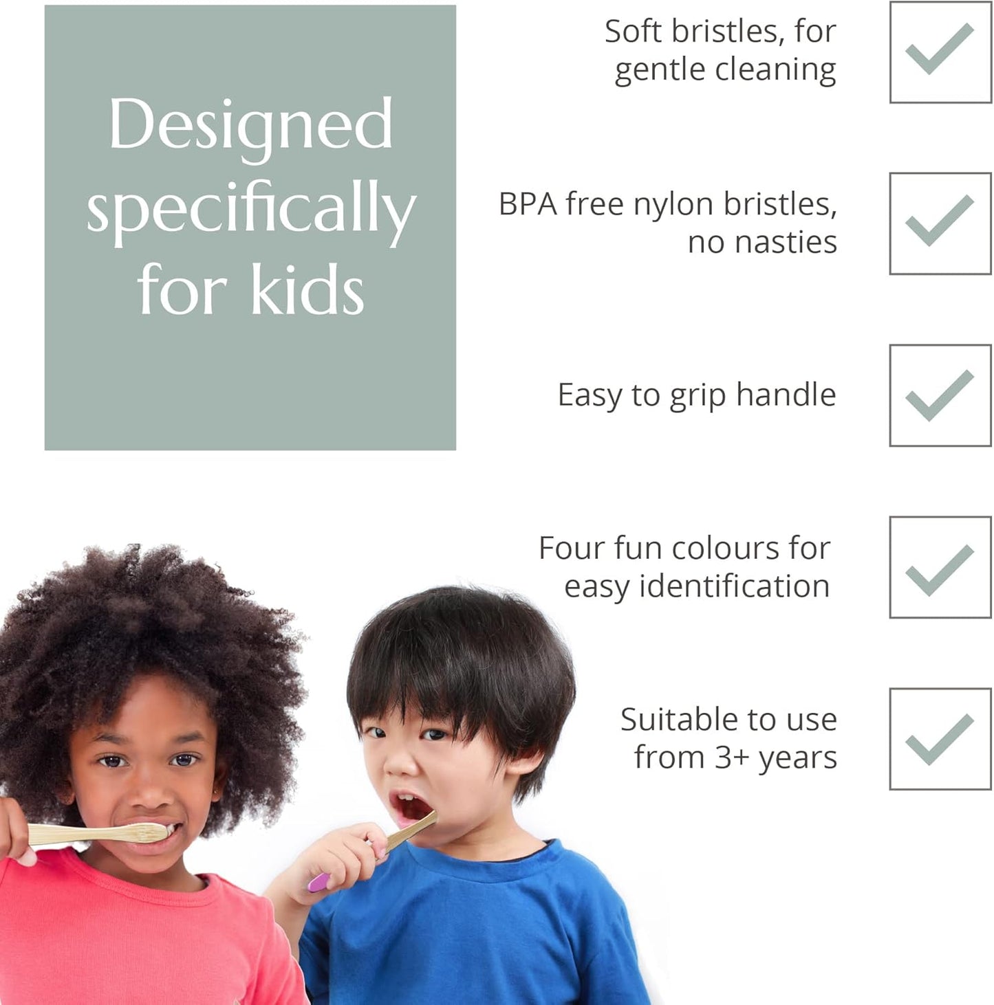 Wild & Stone Organic Children's Bamboo Toothbrush | Four Colors | Soft Fibre Bristles | 100% Biodegradable Handle | BPA Free | Vegan Eco Friendly Kids Toothbrushes