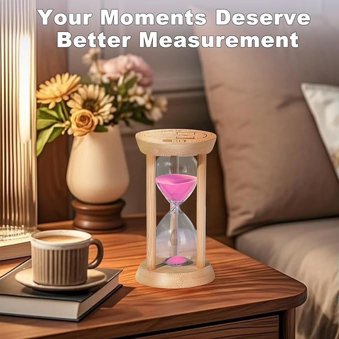 30 Minute Wooden Sand Timers,Large Bamboo Pink Sand Hourglass for Productivity, Meditation & Decor, 30 Min Reloj De Arena Sand Watch for Kitchen, Office, Game, Classroom