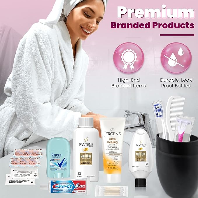 Trektote Bulk Hygiene Kit For Women – (5 Pack) 15 Piece Set – Featuring Top Trusted Brands, TSA Compliant, Bulk Travel Essentials, Includes Shampoo And Conditioner, Body Wash, Toiletry Bag & More