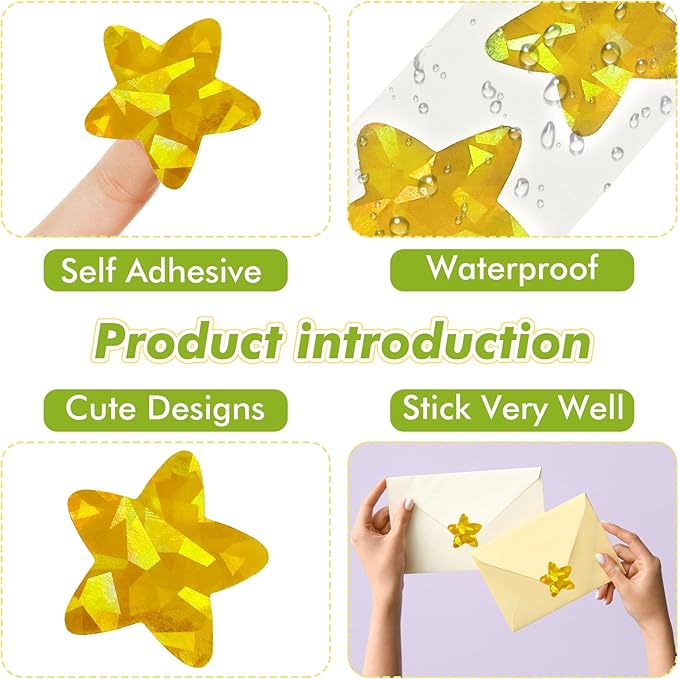 3 Rolls Gold Star Stickers,1500Pcs Holographic Shiny Metallic Foil Star Stickers for Kids Reward, Student Planner and School Classroom Teacher Supplies
