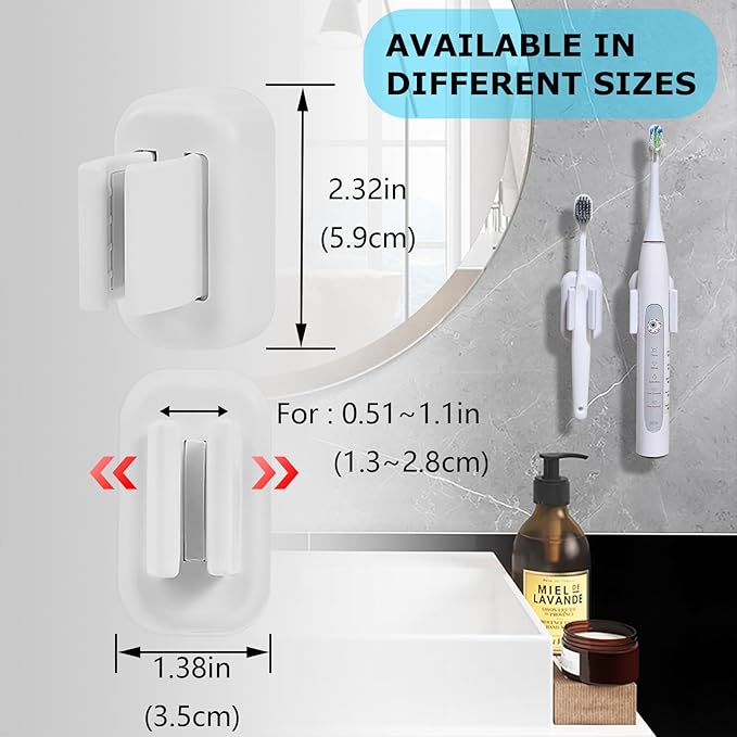 2PCS Toothbrush Holder Wall Mounted, Self Adhesive Electric Toothbrush Organizer for Bathroom, Waterproof Multi-Function Holder for Dorm, Cabinet(White)