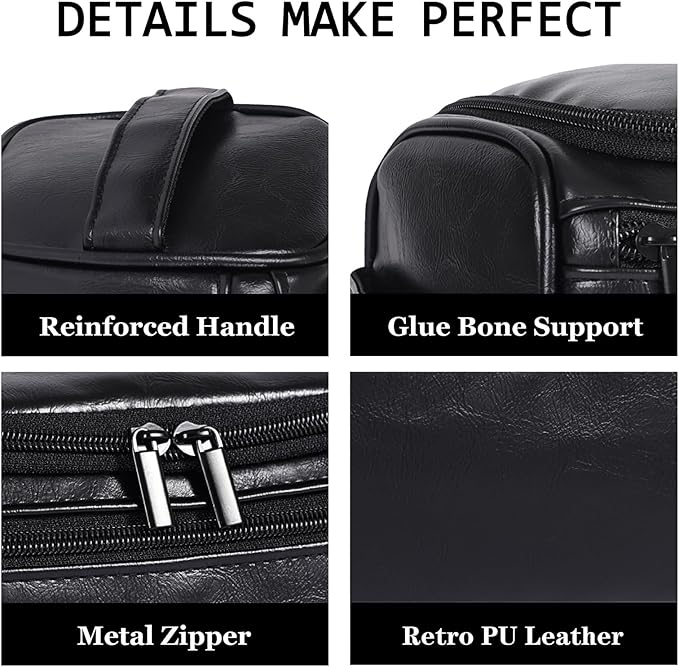 Toiletry Bag for Men, Hanging Travel Shaving Dopp Kit for Men and Women, Water-resistant Toiletries Organizer Bags, PU Leather Cosmetic Bags for Makeup Accessories (Black)