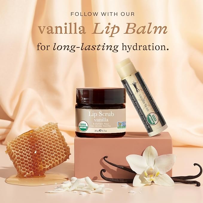 USDA Organic Lip Scrub Vanilla - USA Made with Natural Ingredients, Moisturizing Scrub Exfoliator for Dry Lips, Lip Sugar Scrubber Exfoliator for Smooth Lips, Small Beauty Gifts