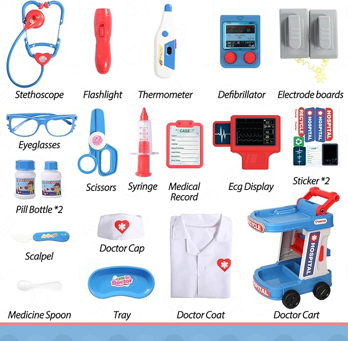 Liberry Doctor Kit for Kids Aged 3 4 5, Pretend Doctor Playset for Toddlers with Cart, Costume and Stethoscope, Role Play Medical Toy for Girls Boys