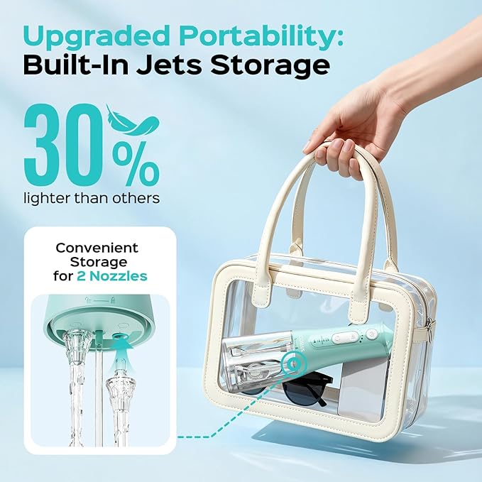 COSLUS Portable Water Flosser for Teeth: 3 Modes & 6 Pressure Settings with Jet Mode Water Dental Pick for Orthodontic, Braces, Sensitive Gums, Compact for Travel, 300ML for Multiple Users, Green C51