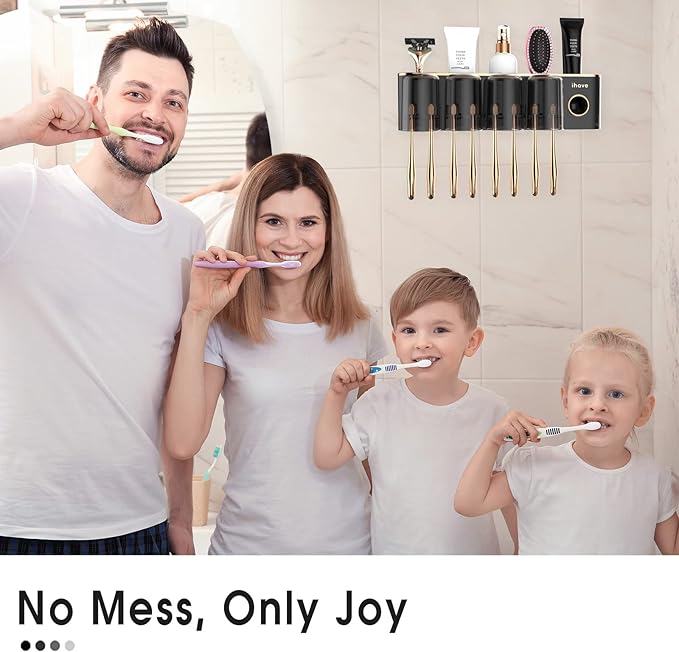 iHave Toothbrush Holders Bathroom Accessories with Toothpaste Dispenser, 4 Cups Toothbrush Holder Wall Mounted Bathroom Decor