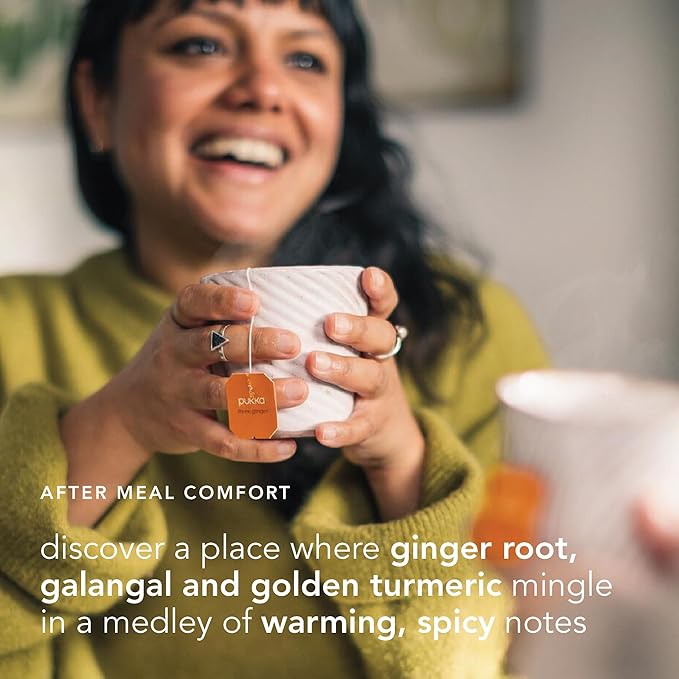 Pukka Three Ginger Organic Herbal Tea, Digestion-Aiding Infusion With Ginger, Turmeric, and Galangal, Tea Gift Set Ideal After Meals, Caffeine Free, 20 Total Bags