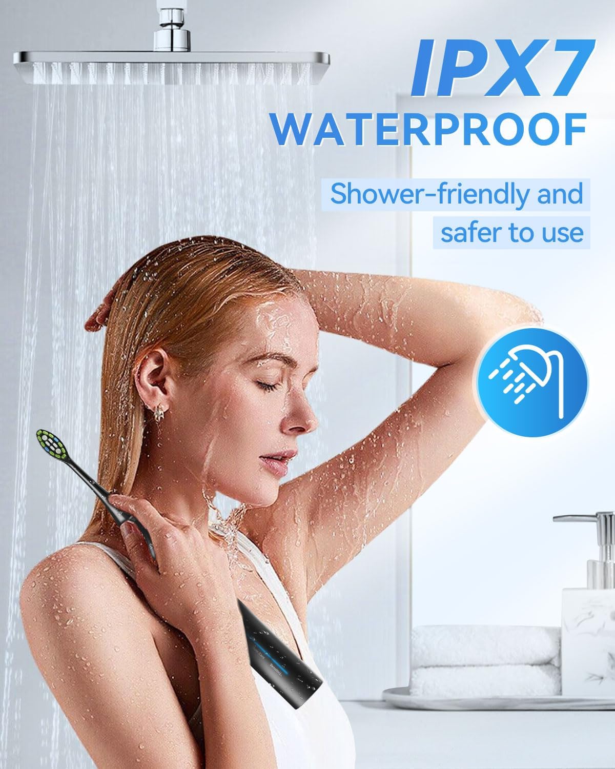 Sonic Electric Toothbrush with 40000VPM Cleaning Power for Adults&Kids, 60-Day Battery Life Rechargeable Power Toothbrush with 5 Modes, 2-Min Smart Timer, 7 Brush Heads & Travel Case (Black, 1 Count)