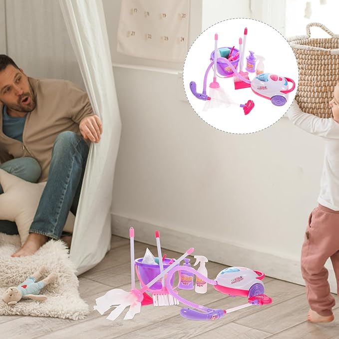 Kisangel Pretend Vacuum Cleaner for Boys and Multifunctional Cleaning Tools Kit with Broom Mop and Bucket Enhances Skills and Imaginative Play No Battery Needed Playhouse Random Color