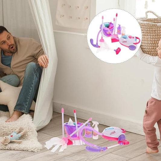 Kisangel Pretend Vacuum Cleaner for Boys and Multifunctional Cleaning Tools Kit with Broom Mop and Bucket Enhances Skills and Imaginative Play No Battery Needed Playhouse Random Color