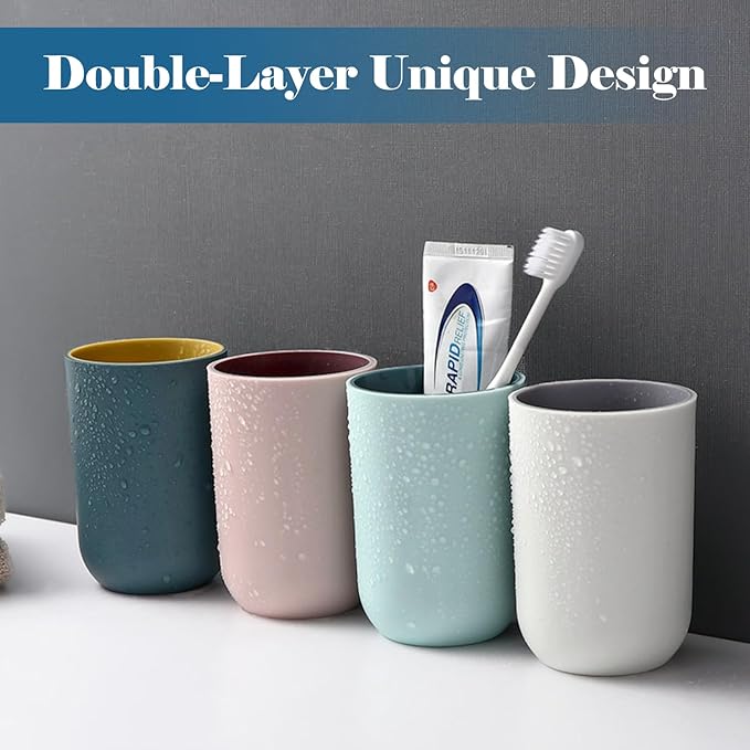 8PCS Bathroom Cups, 330ml Unbreakable Plastic Toothbrush Holder Cup Reusable Dishwasher Safe Bathroom Tumblers Toothpaste Holder, Drinking Mouthwash Cup Portable for Family Travel Camping